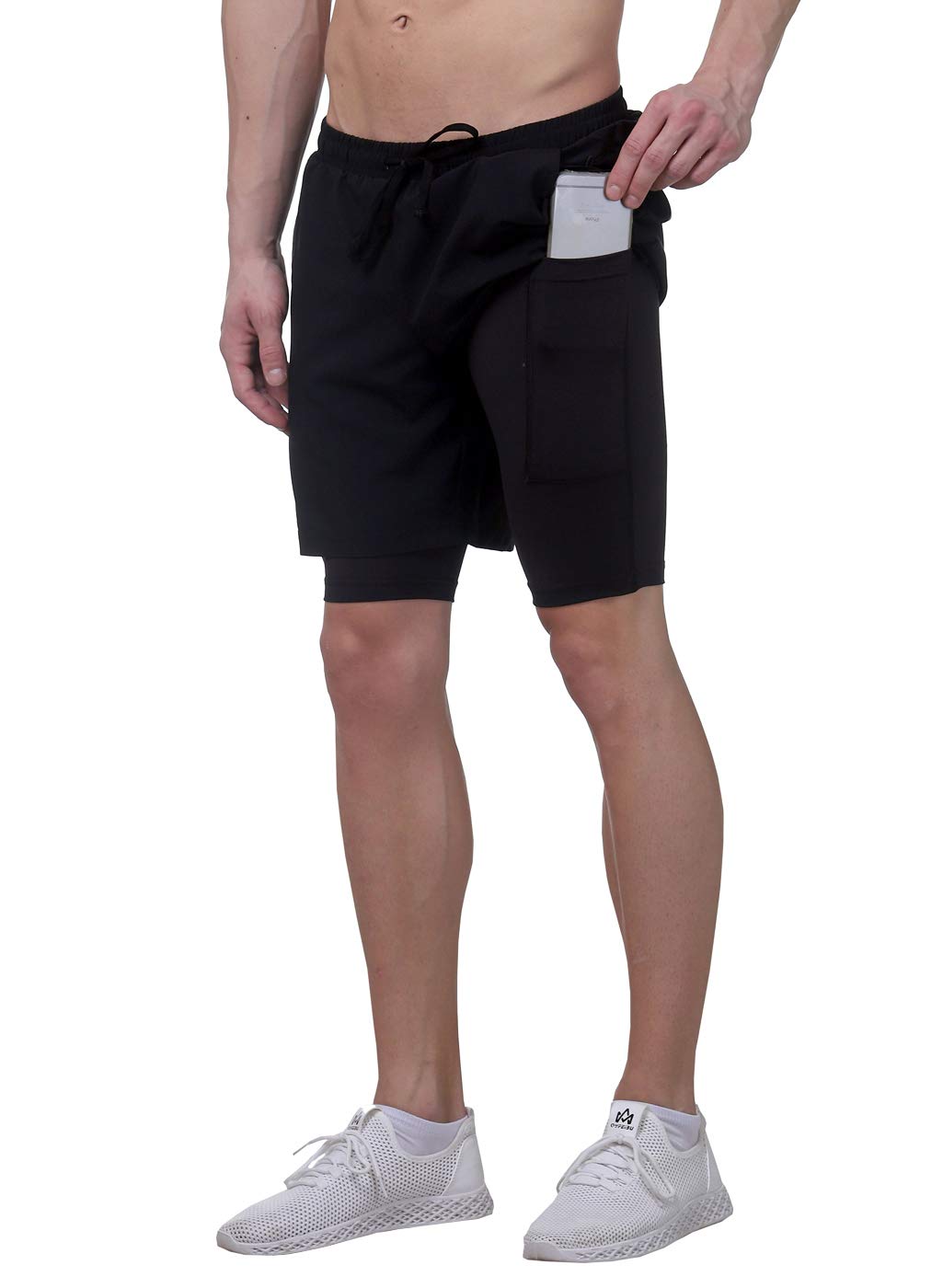 TRUEREVO Men's 2 in 1 Running Shorts with Phone Pocket | Lightweight Quick-Dry | Double Layer | Athletic | Running, Training, & Sports
