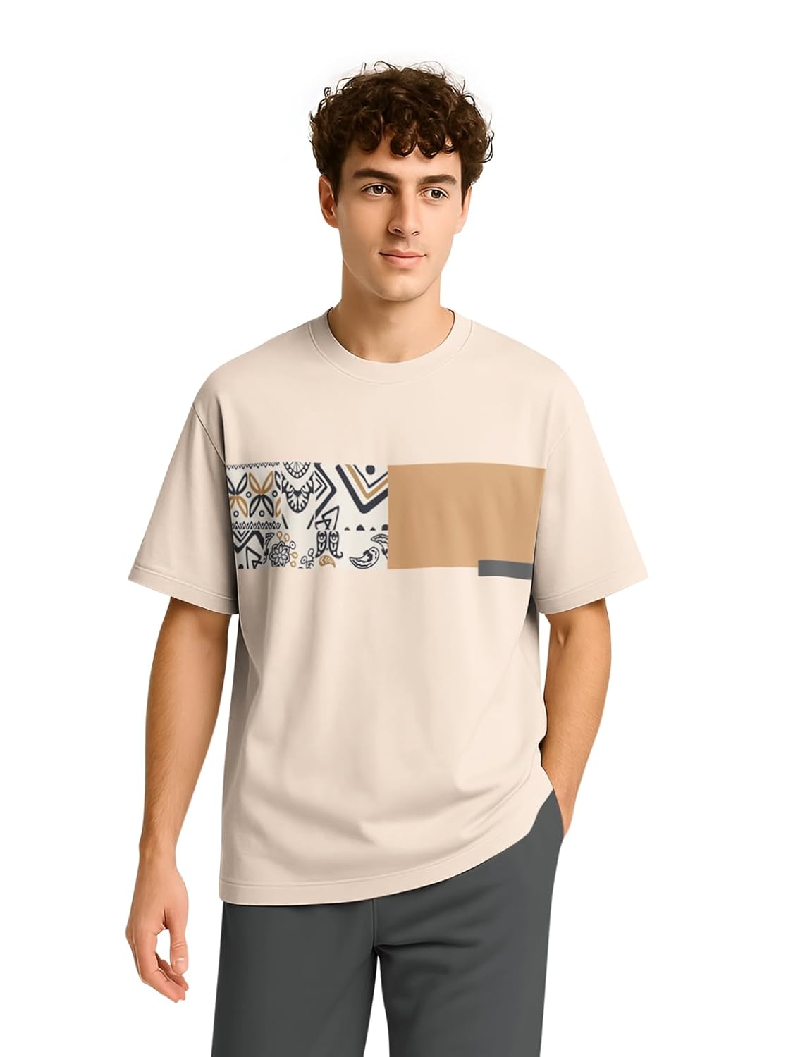 BULLMER Trendy Half Sleeve Oversized Cotton Blend Crew Neck Tshirt for Men - Image 3
