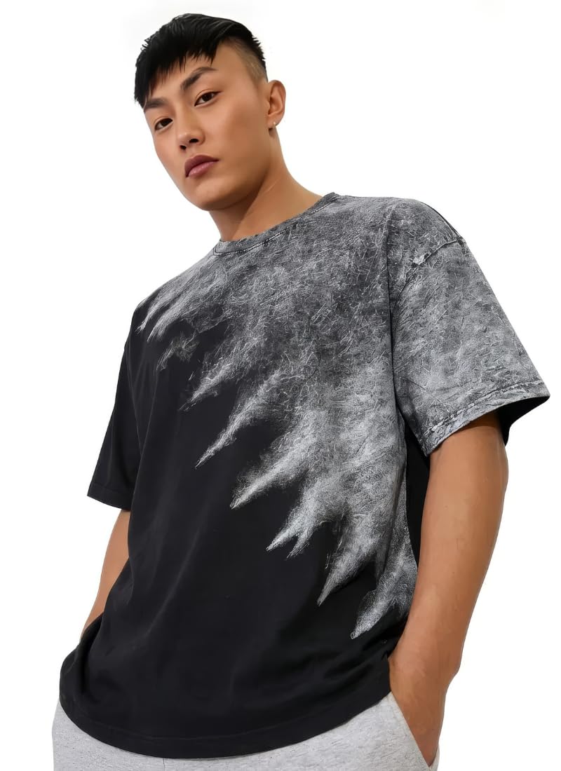 boffi ... 100% Cotton Oversized T-Shirt Unisex Drop Shoulder Dye Washed Street Look Black Pack of 1 - Image 16