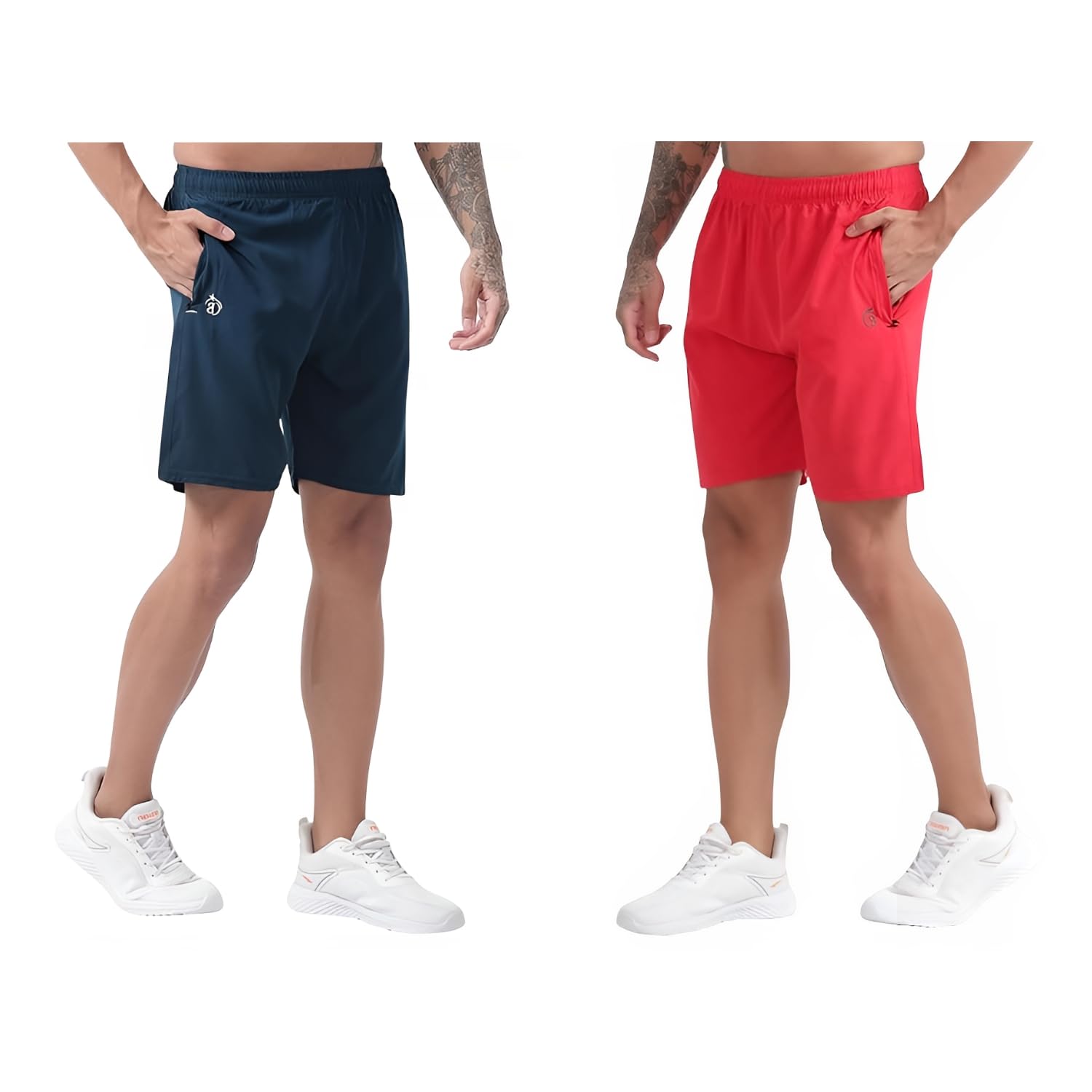 BLUE STAR SHARK Athletic Sports Shorts for Men with Zip Pockets and Elastic Waistband Quick Dry Lightweight Activewear Combo - Pack of 2 - Image 9