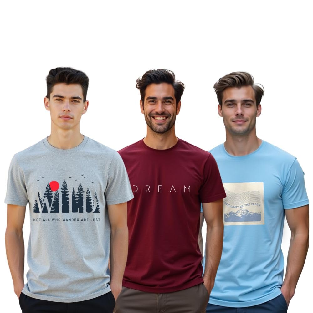 Nobero Men's Graphic Printed Regular Fit Cotton T-Shirt (Pack of 3) - Image 5