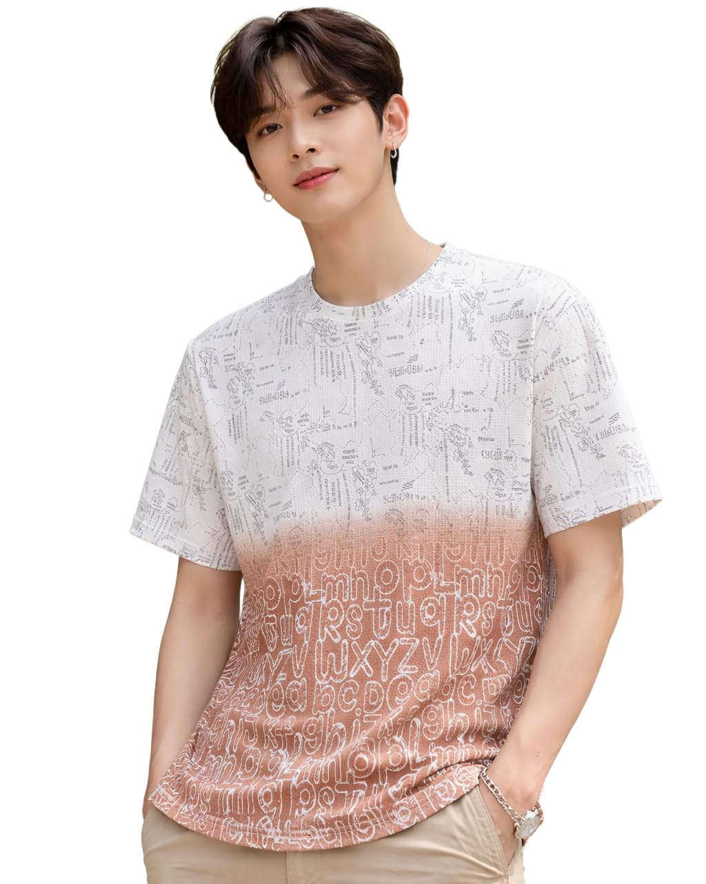 London Hills Men's Cotton Printed Ombre Gradient T-Shirt | Loose Fit Casual Wear | Short Sleeve Crew Neck | Soft Breathable Fabric for Daily & Streetwear Use