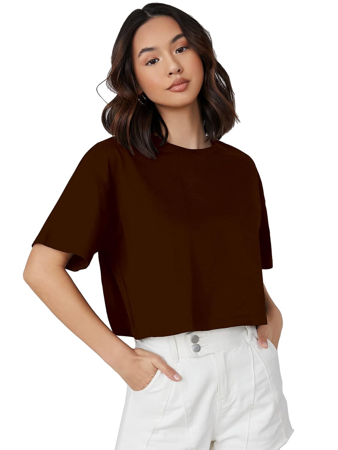 Aahwan Women's & Girl's 100% Cotton Black Solid Basic Oversized Fit Crop Top - Image 2