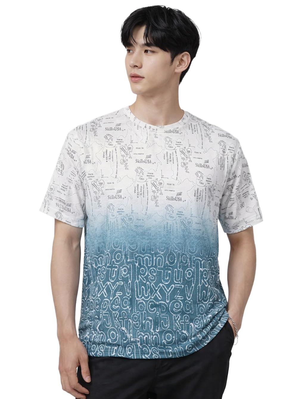 London Hills Men's Cotton Printed Ombre Gradient T-Shirt | Loose Fit Casual Wear | Short Sleeve Crew Neck | Soft Breathable Fabric for Daily & Streetwear Use - Image 3