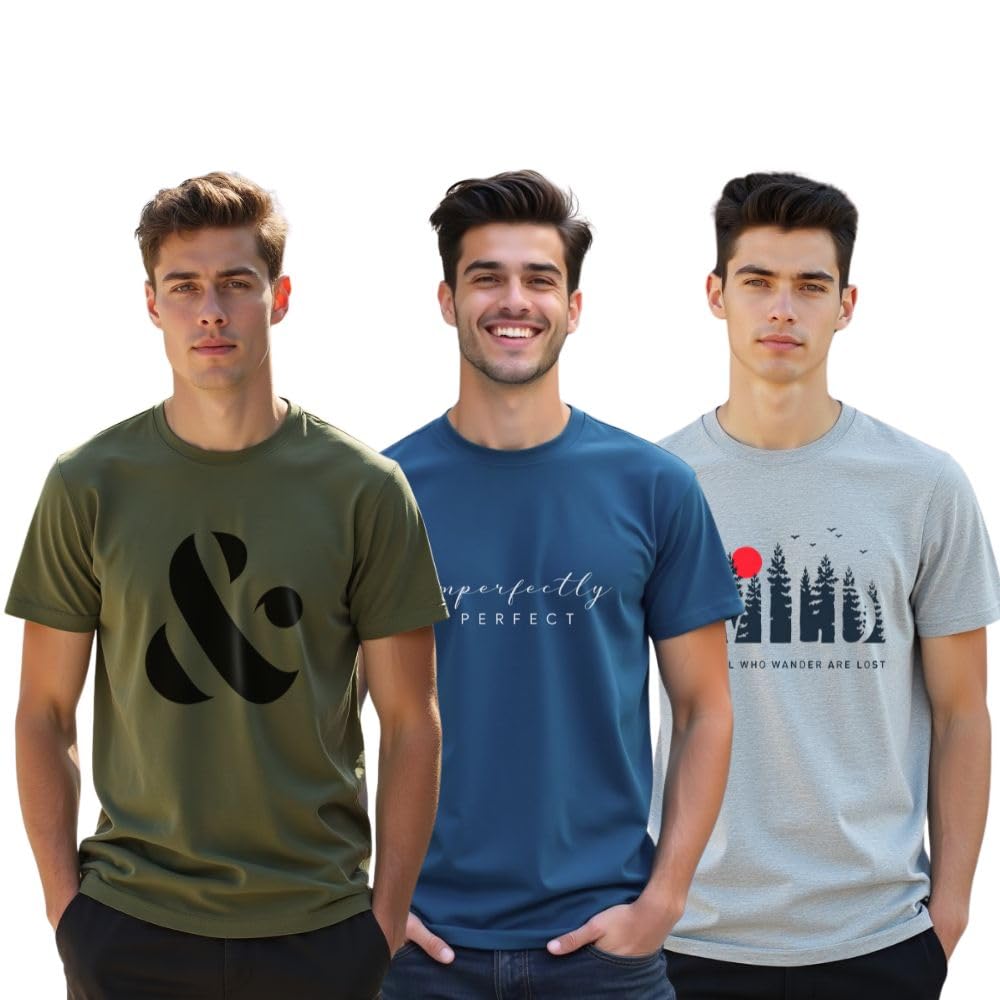 Nobero Men's Graphic Printed Regular Fit Cotton T-Shirt (Pack of 3)