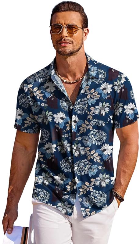 Impression Fab® Floral Print Cotton Multicoloured Short Sleeve Button Down Beach Outfits for Men Shirt - Image 5