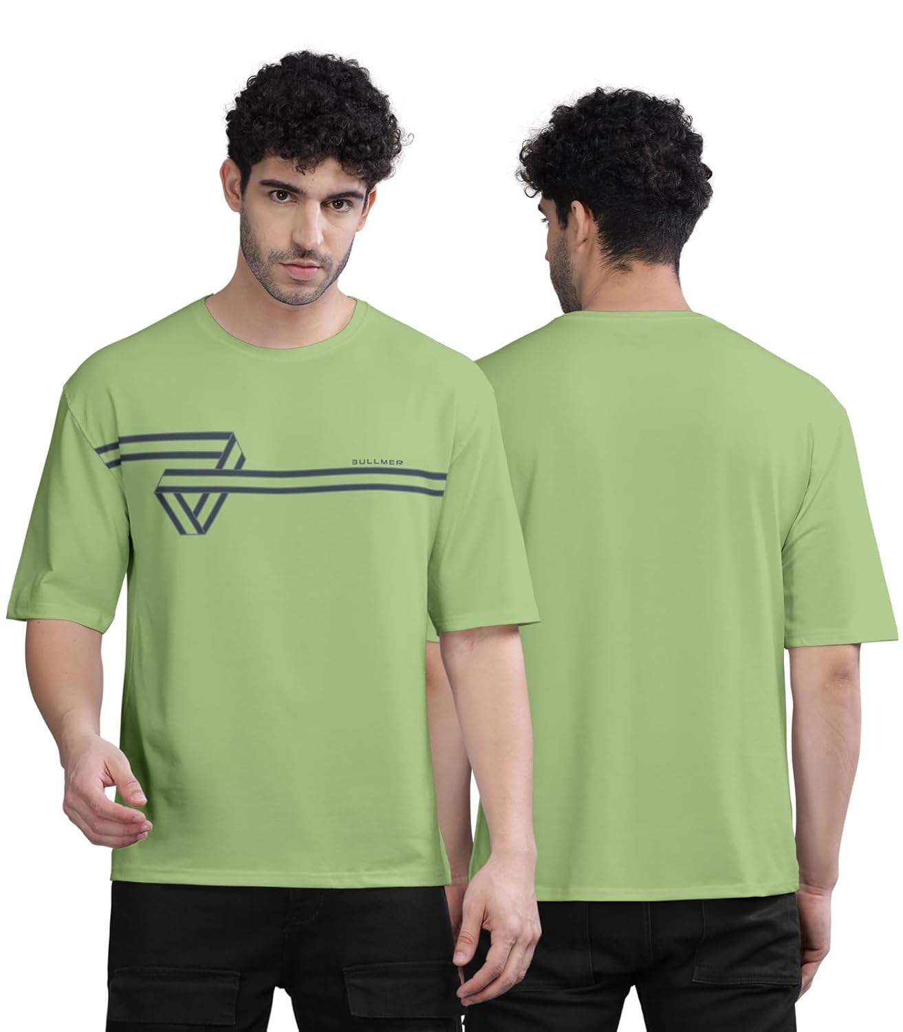 BULLMER Black Trendy Front and Back Printed oversized Round Neck T-shirt for men - Image 3