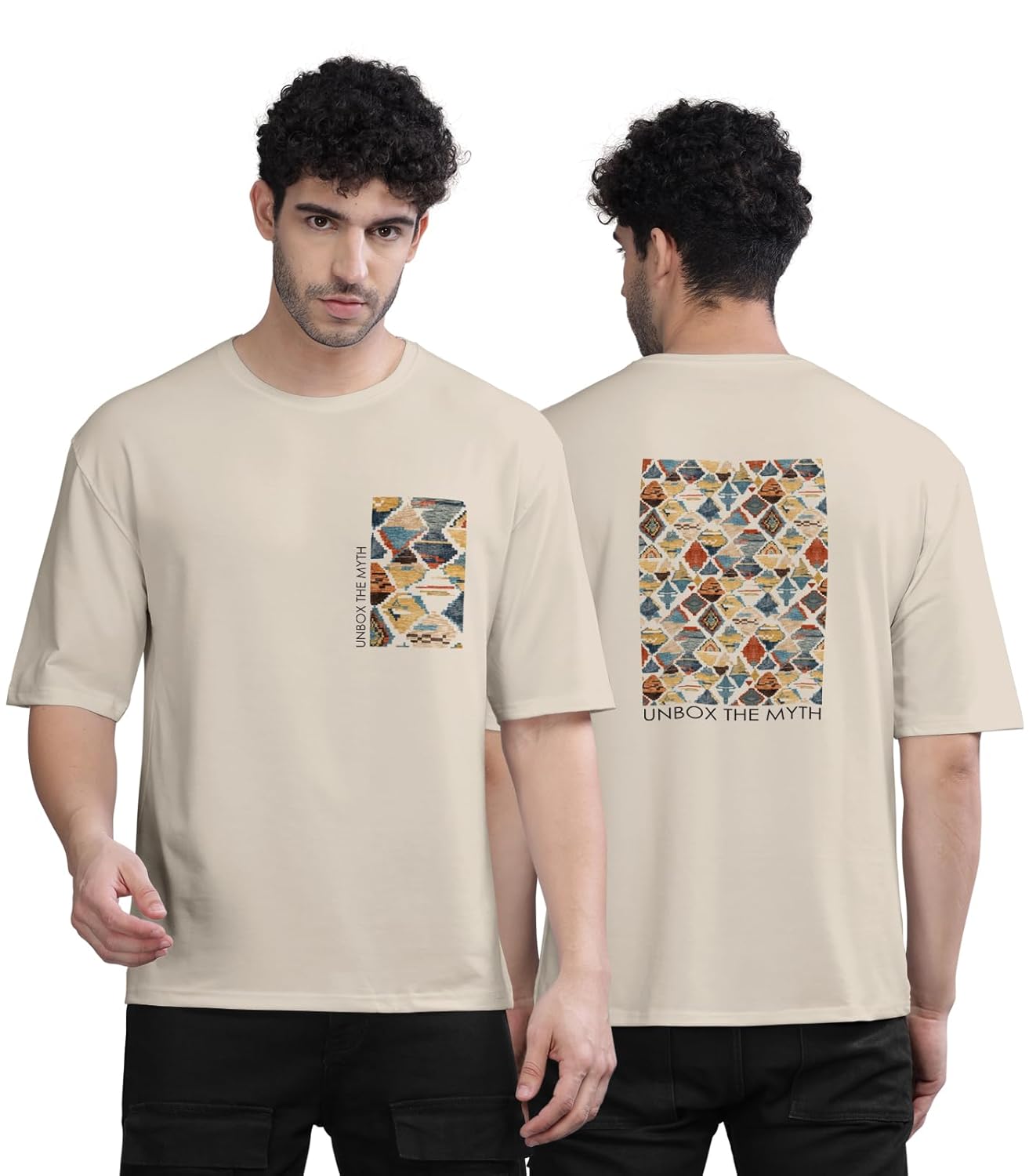 BULLMER Black Trendy Front and Back Printed oversized Round Neck T-shirt for men - Image 8