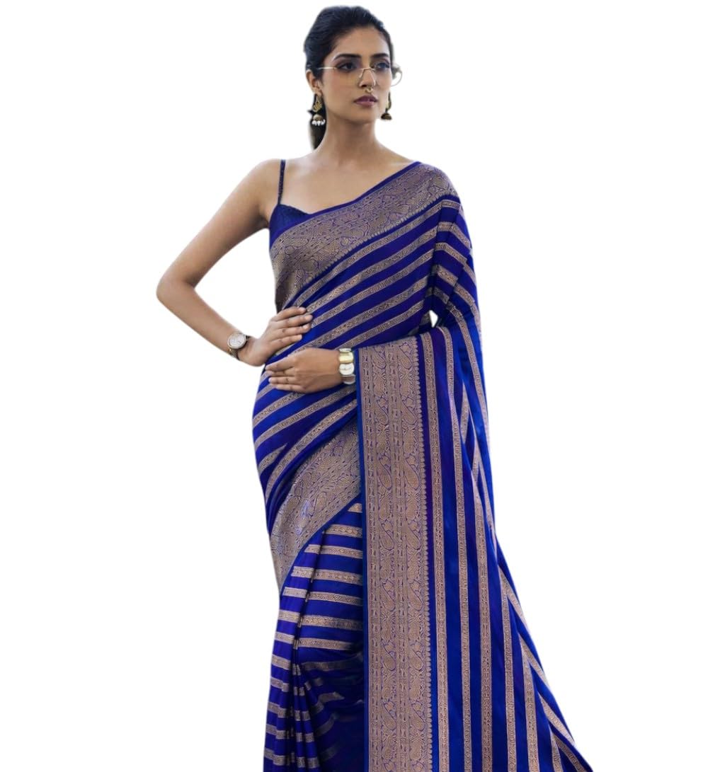 Women's Original Rajwadi Pure Georgette kanchipuram Kanjivaram Real Zari Silk Desinger Saree With Blouse Piece for Wedding - Image 5