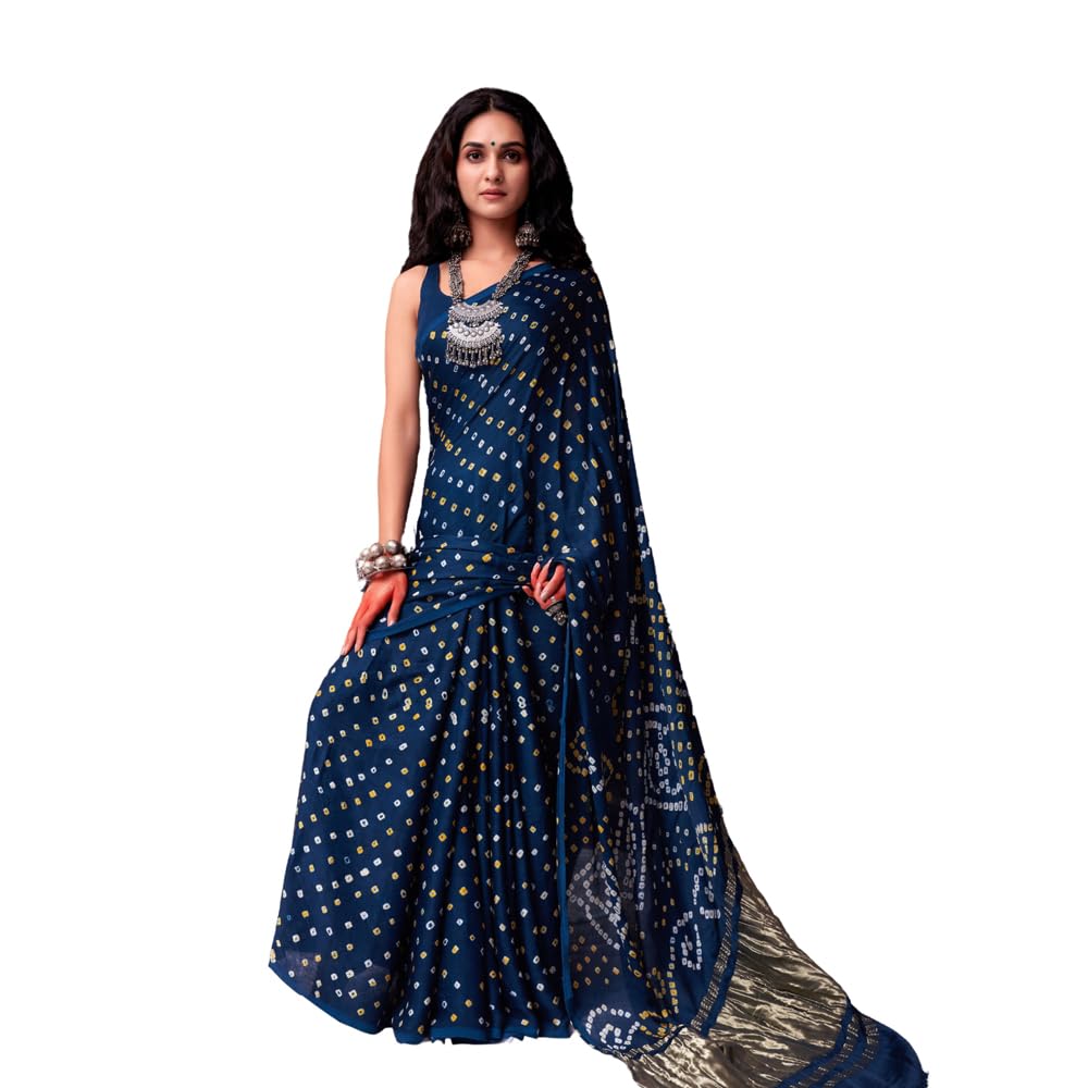 HEMA SILK MILLS Women's Latest Silk Heavy Bandhani Print Saree with Blouse Piece Gajji - Image 3