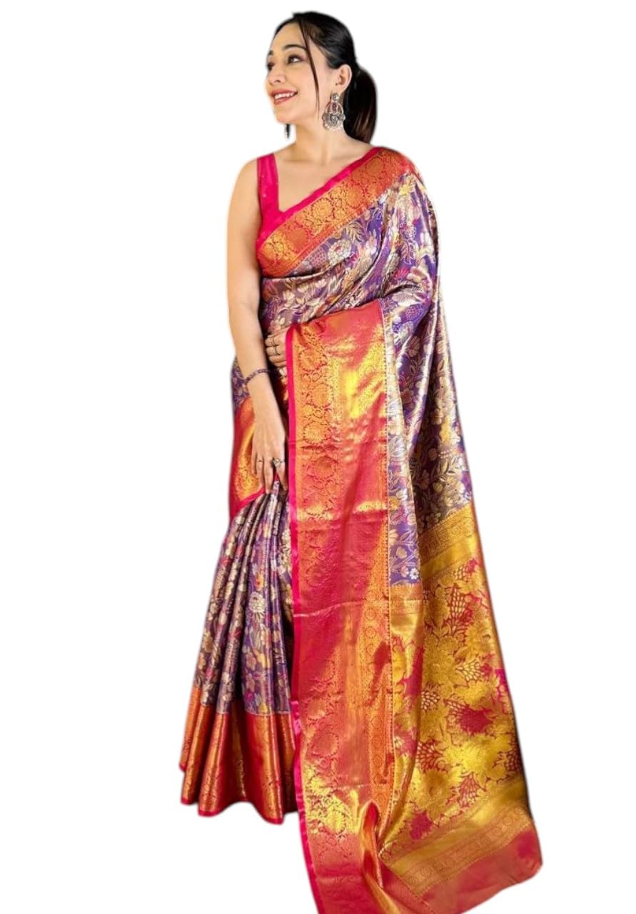 Women's Original Royal Rajwadi Kanchi kanchipuram Kanjivaram Zari Silk Saree With Blouse Piece For Wedding - Image 2