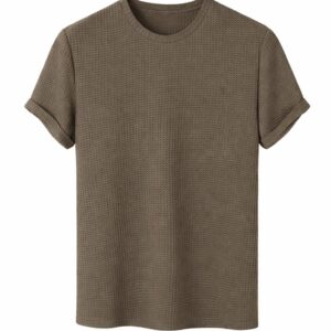 London Hills Men's Waffle Textured T-Shirt | Solid Regular Fit Round Neck Half Sleeve Casual Wear Tee | Soft, Breathable & Lightweight Fabric