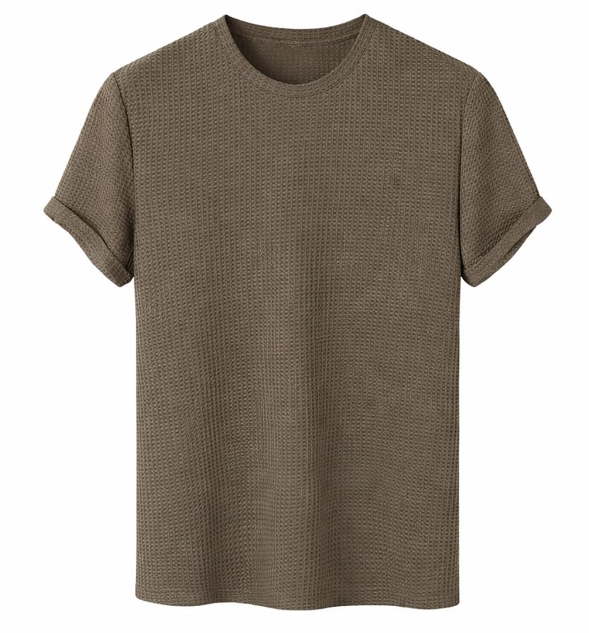 London Hills Men's Waffle Textured T-Shirt | Solid Regular Fit Round Neck Half Sleeve Casual Wear Tee | Soft, Breathable & Lightweight Fabric
