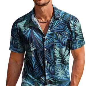 Impression Fab® Floral Print Cotton Multicoloured Short Sleeve Button Down Beach Outfits for Men Shirt