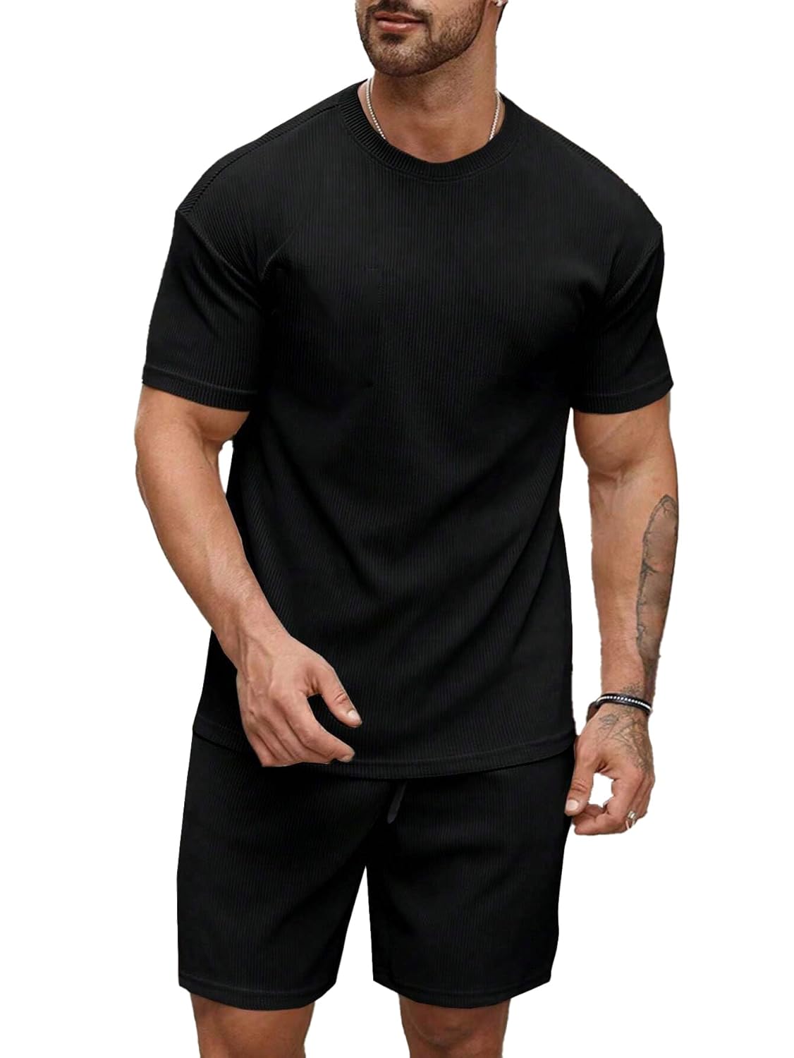 SMOWKLY Men's Premium Cotton Blend Pyjama Set | Stylish Round Neck T-Shirt and Shorts | Casual Night Suit Wear Set for Man | Summer Co-ords Set with Shorts | Comfortable Nightwear & Loungewear - Image 6