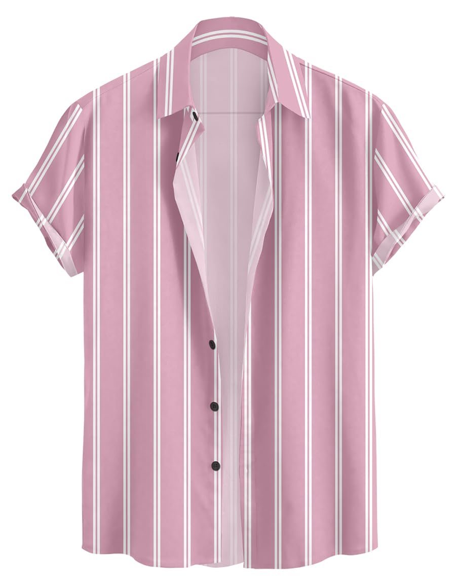 Vertical Striped Short Sleeve Casual Shirt for Men, Stratchable 100% Spandex Material,Black and White - Image 2