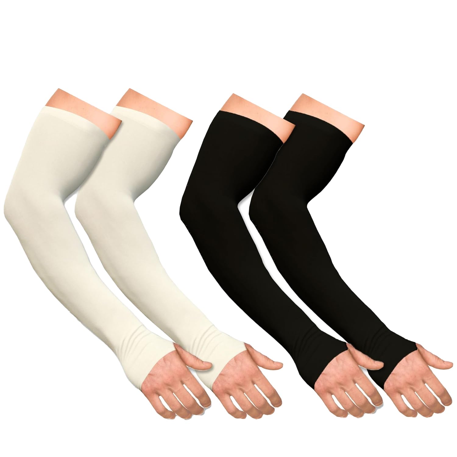 Boldfit Arm Sleeves for Men & Women UV Protection Hand Sleeve with Thumb for Boys & Girls Sun Protection Cover for Running, Bike Riding, Cricket - Nylon - Black & Off-White - Image 5