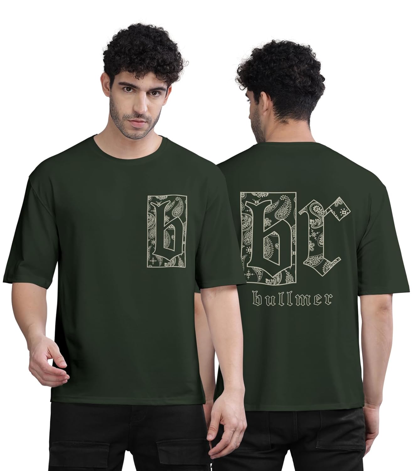 BULLMER Black Trendy Front and Back Printed oversized Round Neck T-shirt for men - Image 5