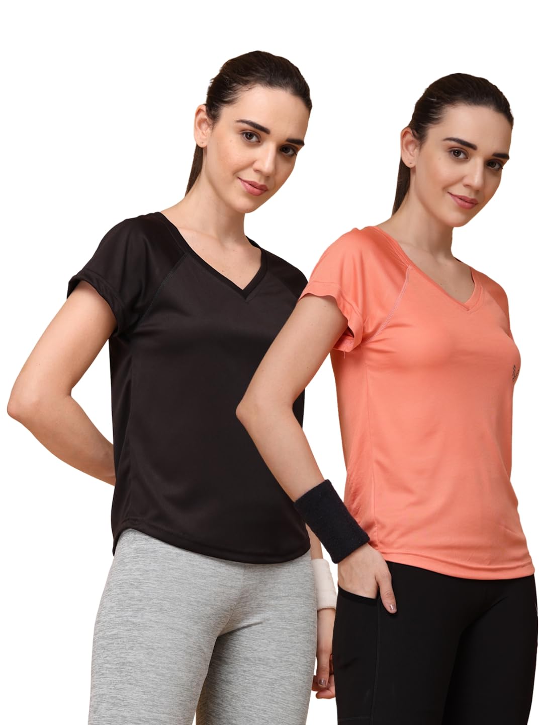 UZARUS Women's V-Neck Sports T-Shirt | Pack of 2 | Gym, Yoga & Activewear Top - Image 3