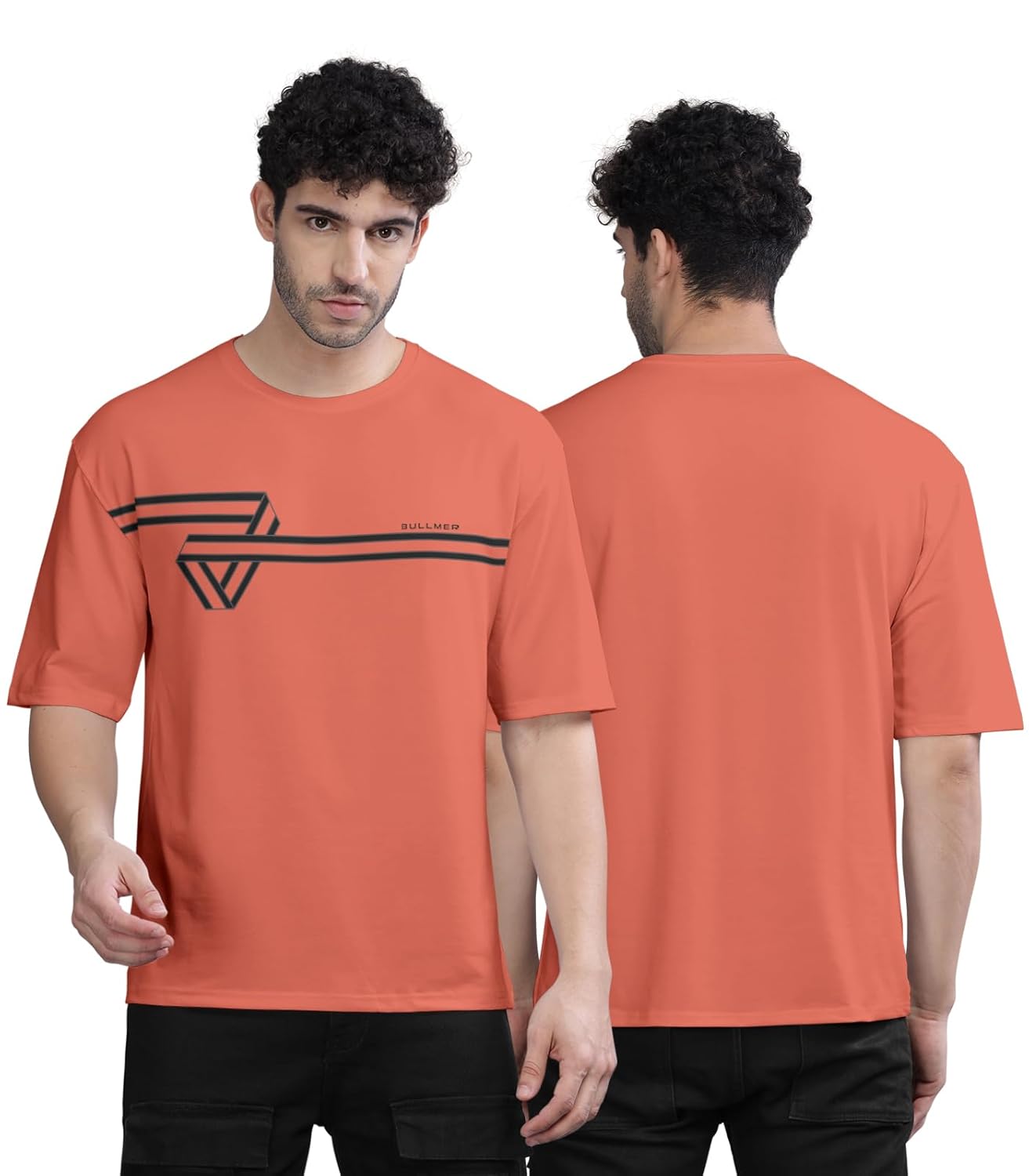 BULLMER Black Trendy Front and Back Printed oversized Round Neck T-shirt for men - Image 10