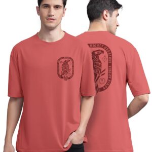 BULLMER Beige Front and Back Printed/Colourblock Baggy/Oversized Tshirt for Men