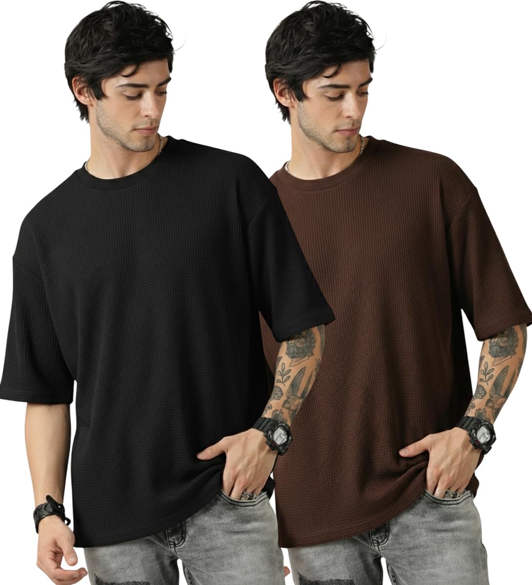 RodZen Men's Polycotton Half Sleeve Round Neck Oversized Solid T-Shirt - Image 3