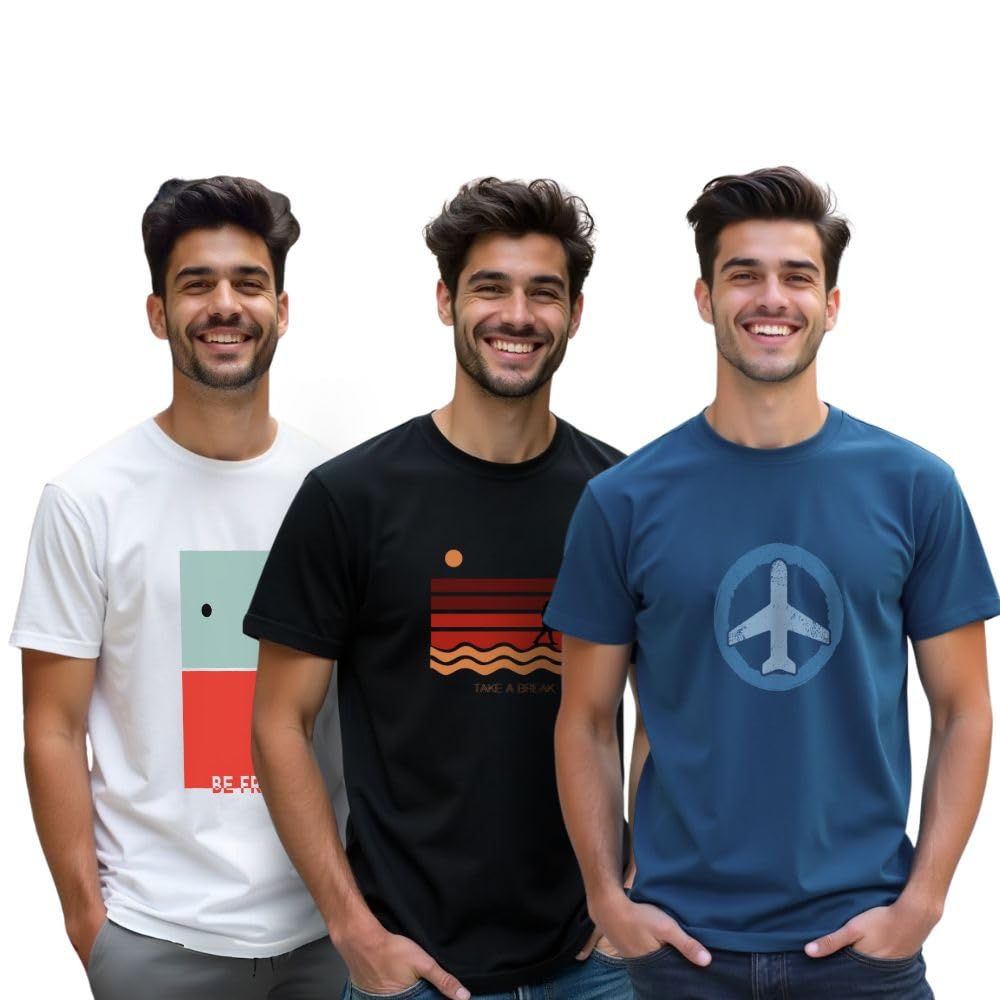 Nobero Men's Graphic Printed Regular Fit Cotton T-Shirt (Pack of 3) - Image 3