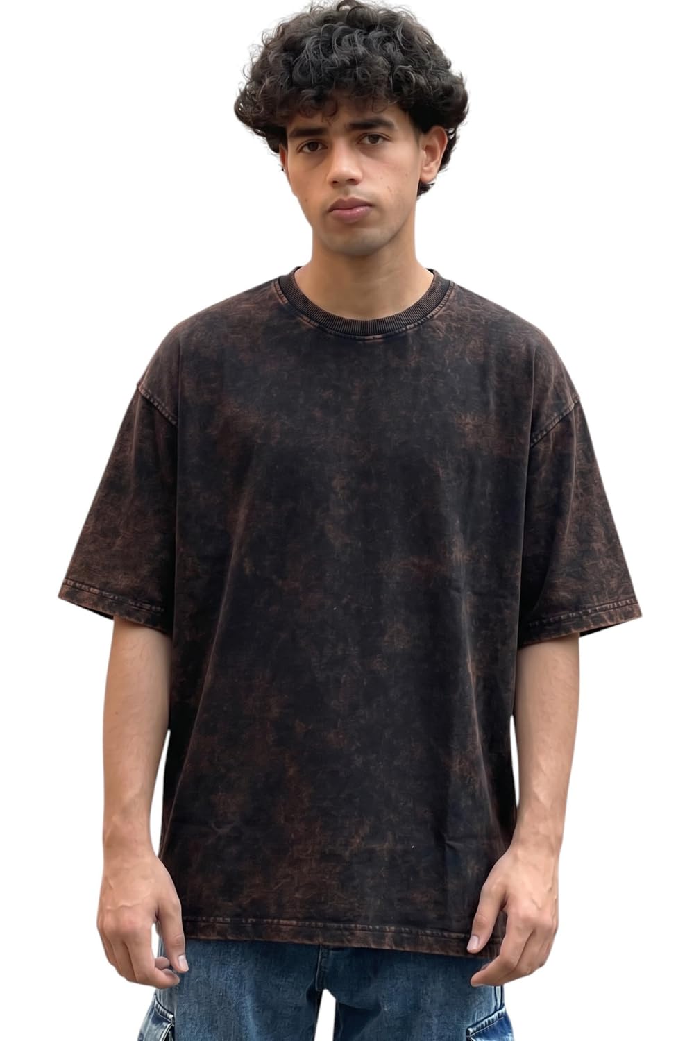 boffi ... 100% Cotton Oversized T-Shirt Unisex Drop Shoulder Dye Washed Street Look Black Pack of 1 - Image 8