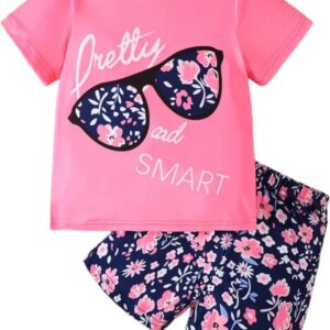 Girl Cotton Material Graphic Print Pink Color Casual T-shirt And Short