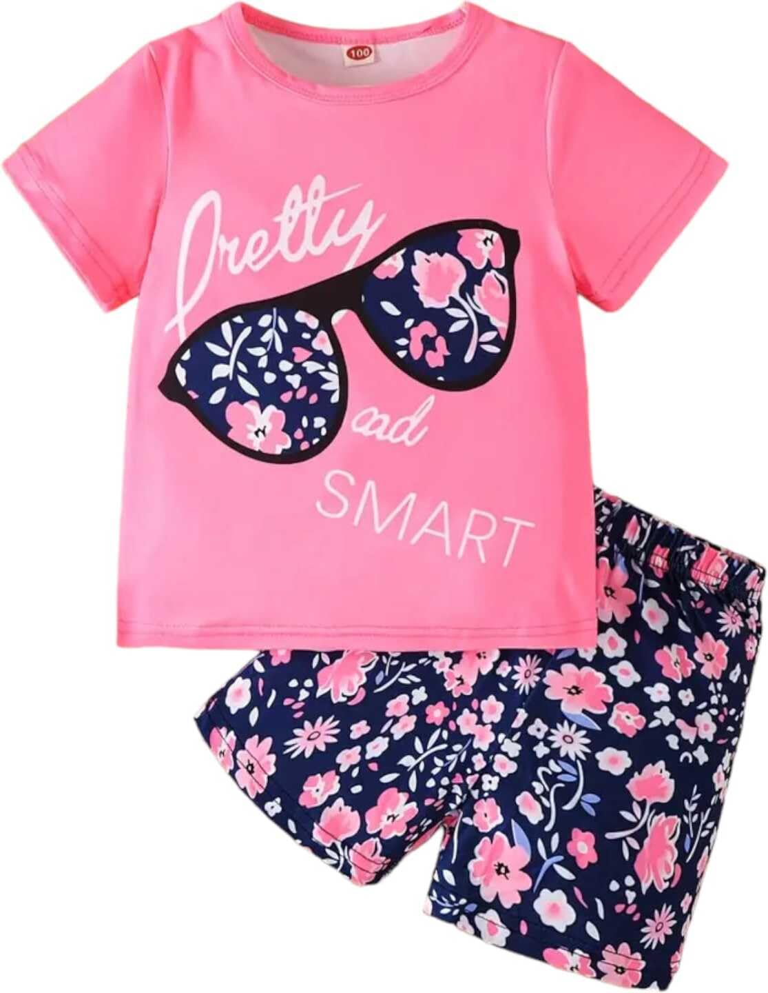 Girl Cotton Material Graphic Print Pink Color Casual T-shirt And Short