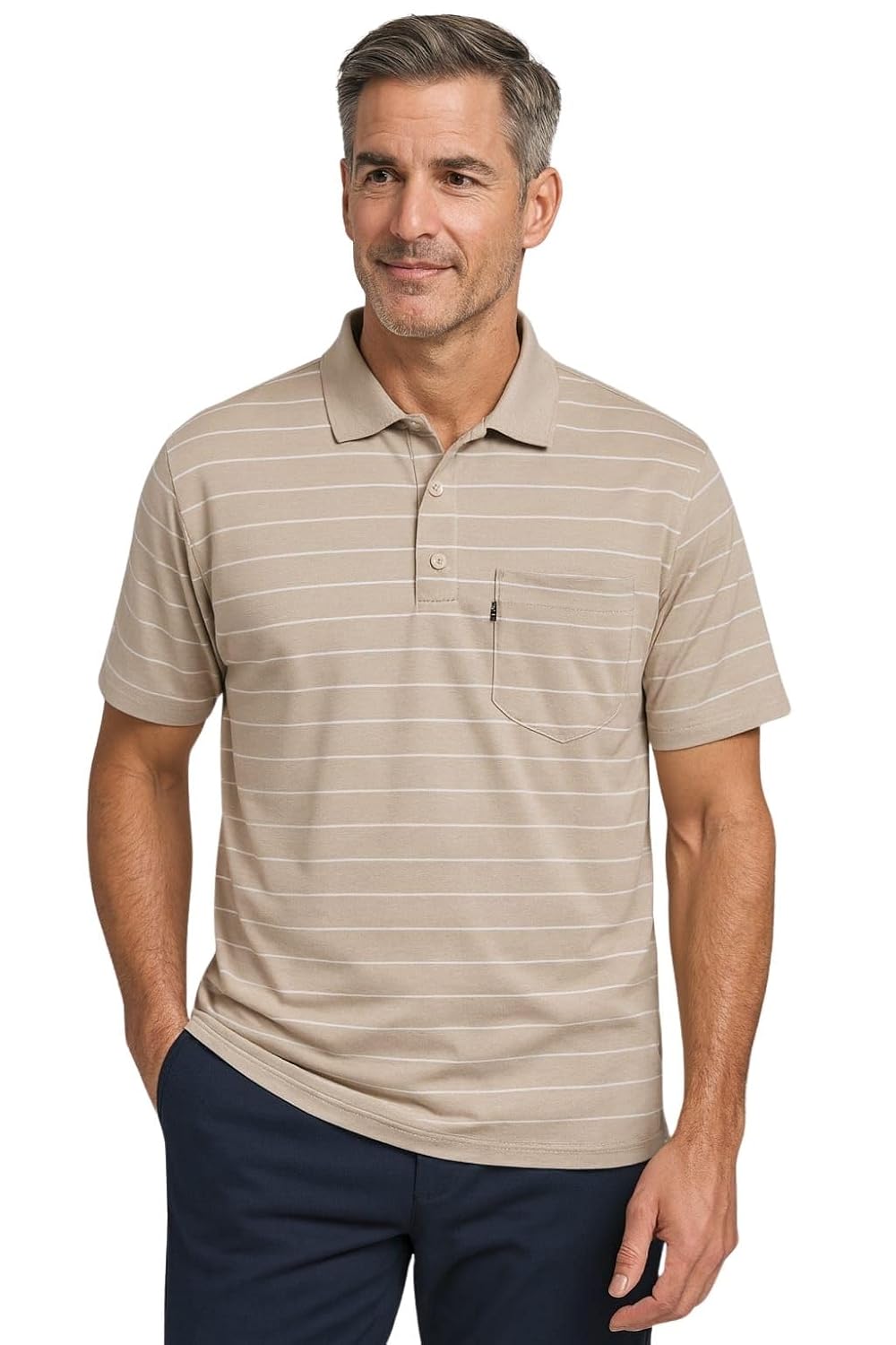 WILD ELEPHANT Men Striped Polo T-Shirt | Cotton Short Sleeve Polo Neck with Button | Chest Pocket Casual Wear - Image 9