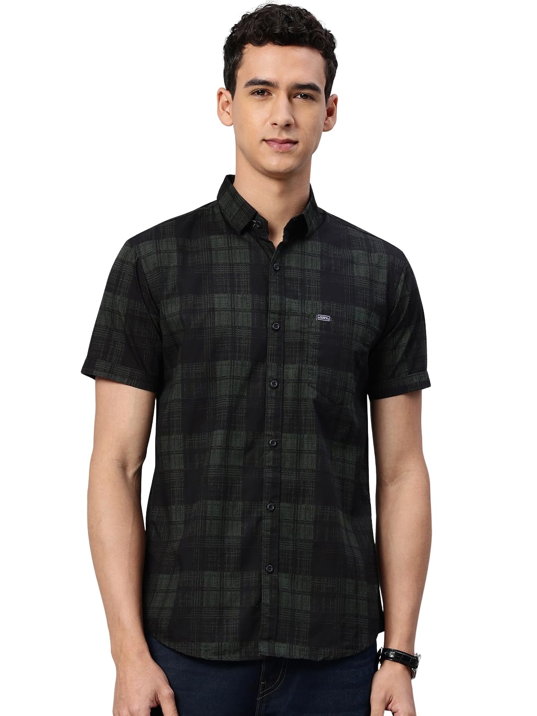 Majestic Man Slim Fit Short Sleeve Checked Pure Cotton Casual Shirt - Image 2