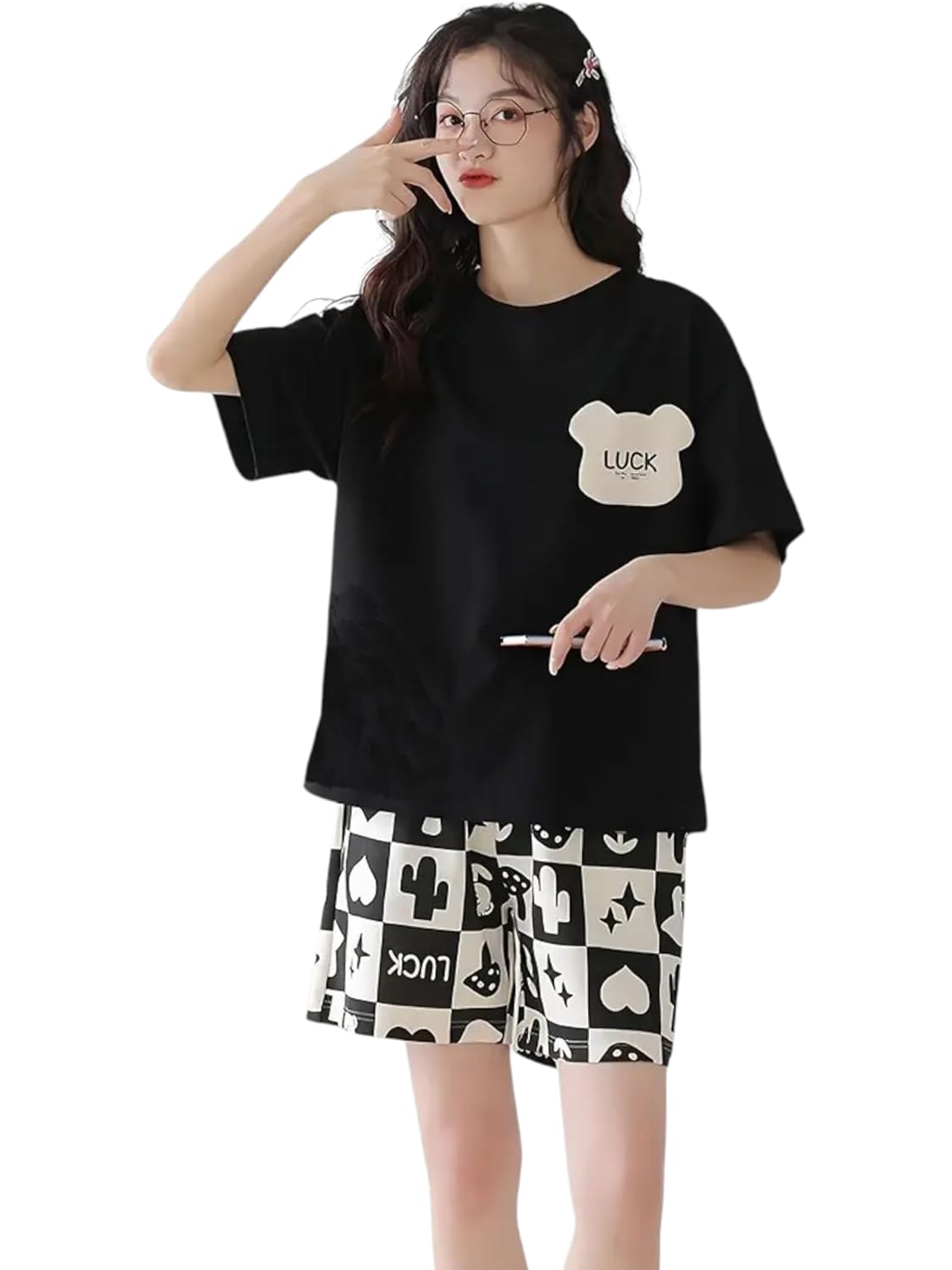 Louis Luxe Womens Korean Night Dress || Short Pyjama Set || Korean Nightsuit || Women Nightwear ||Round Neck Short Sleeve Nightsuit || Loungewear || Everyday Nightdress - Image 5