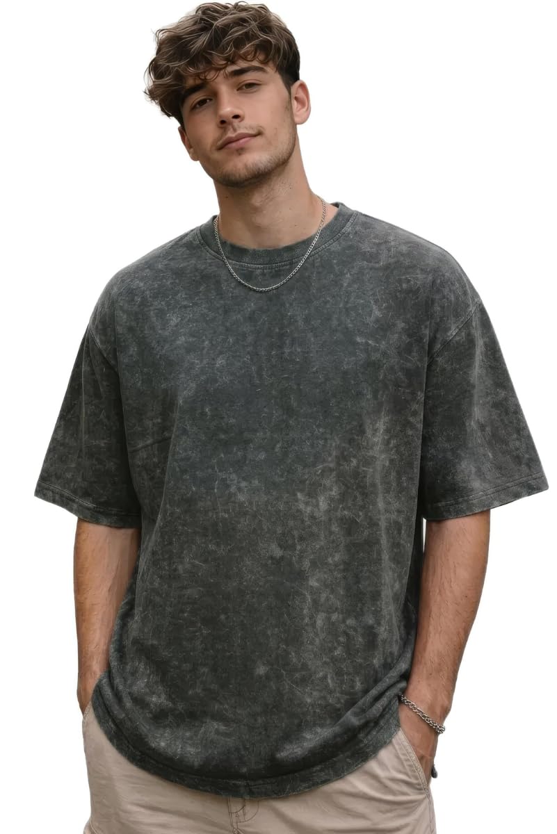 boffi ... 100% Cotton Oversized T-Shirt Unisex Drop Shoulder Dye Washed Street Look Black Pack of 1 - Image 19