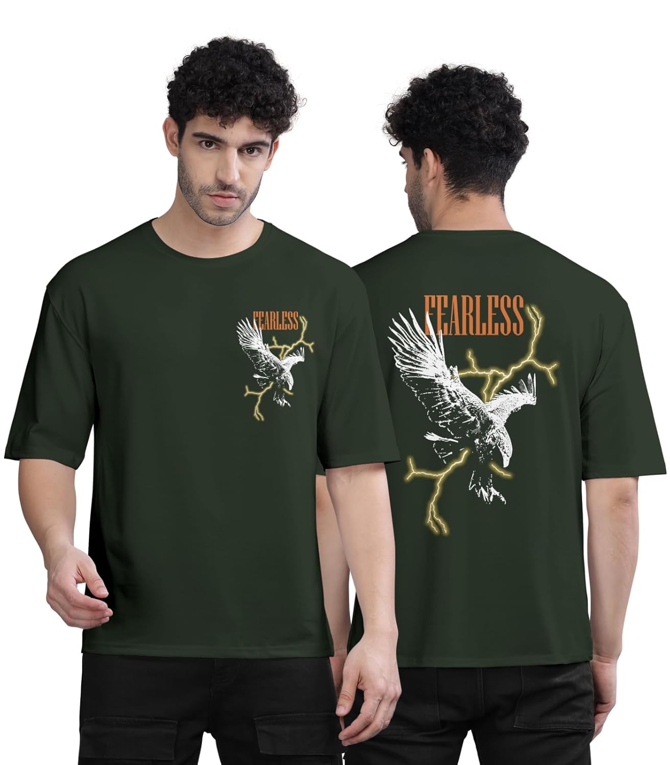 BULLMER Black Trendy Front and Back Printed oversized Round Neck T-shirt for men - Image 11