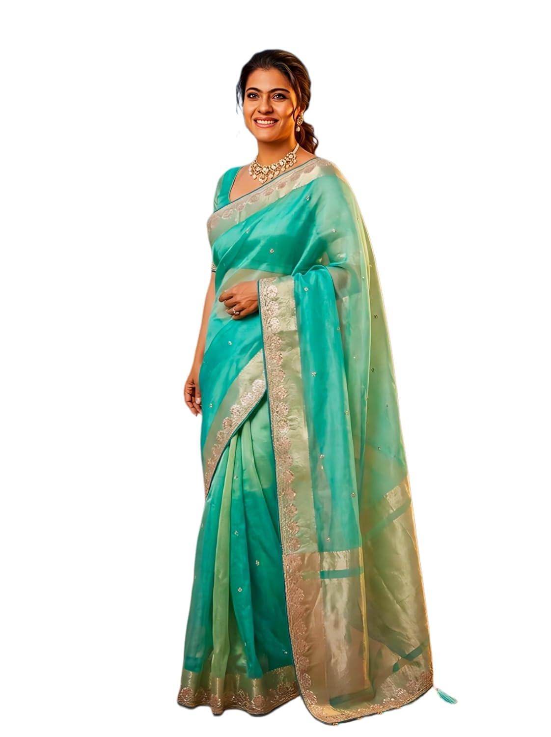 Women's Tissue Silk Saree with Zari Embroidery & Scalloped Borders | Designer Partty Wear Ethnic Saree with Unstitched Blouse Piece - Image 3