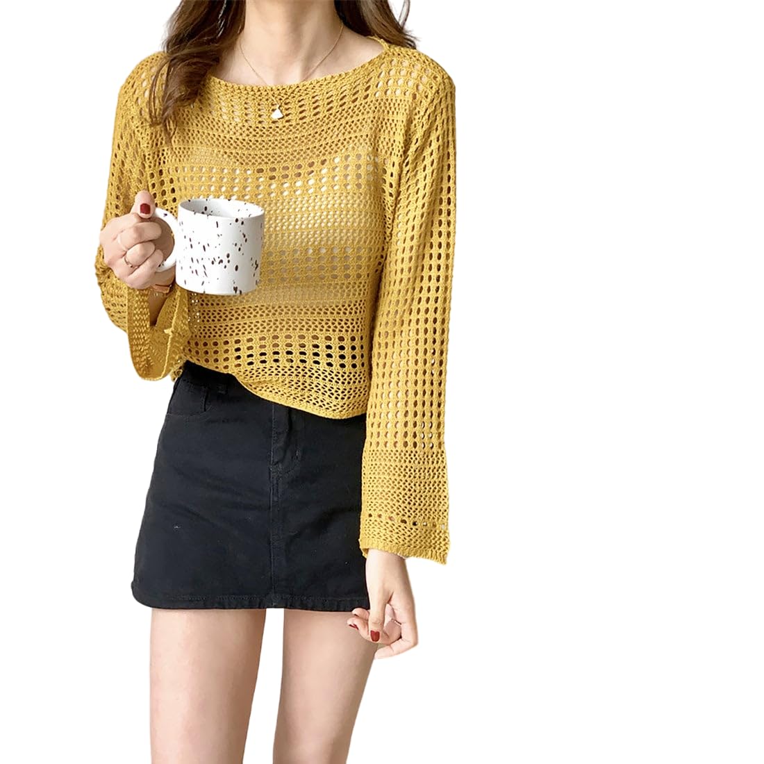 MYSTIFY Women®Short Openwork Sunscreen Knitted Pullover Women Summer Seaside Resort Loose Design Sense Long-Sleeve Sweater Top - Image 5