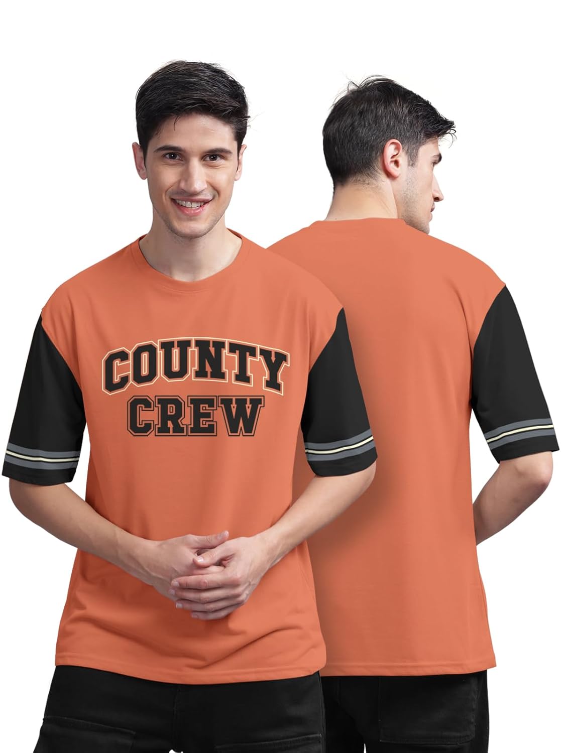 BULLMER Beige Front and Back Printed/Colourblock Baggy/Oversized Tshirt for Men - Image 10