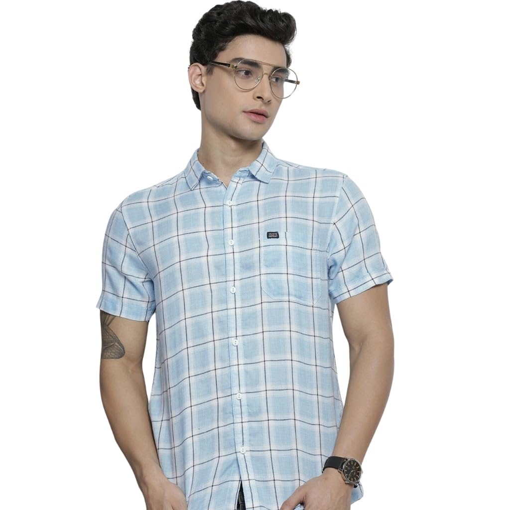 The Indian Garage Co Men Slim Fit Checkered Half Sleeves Spread Collar Casual Shirt