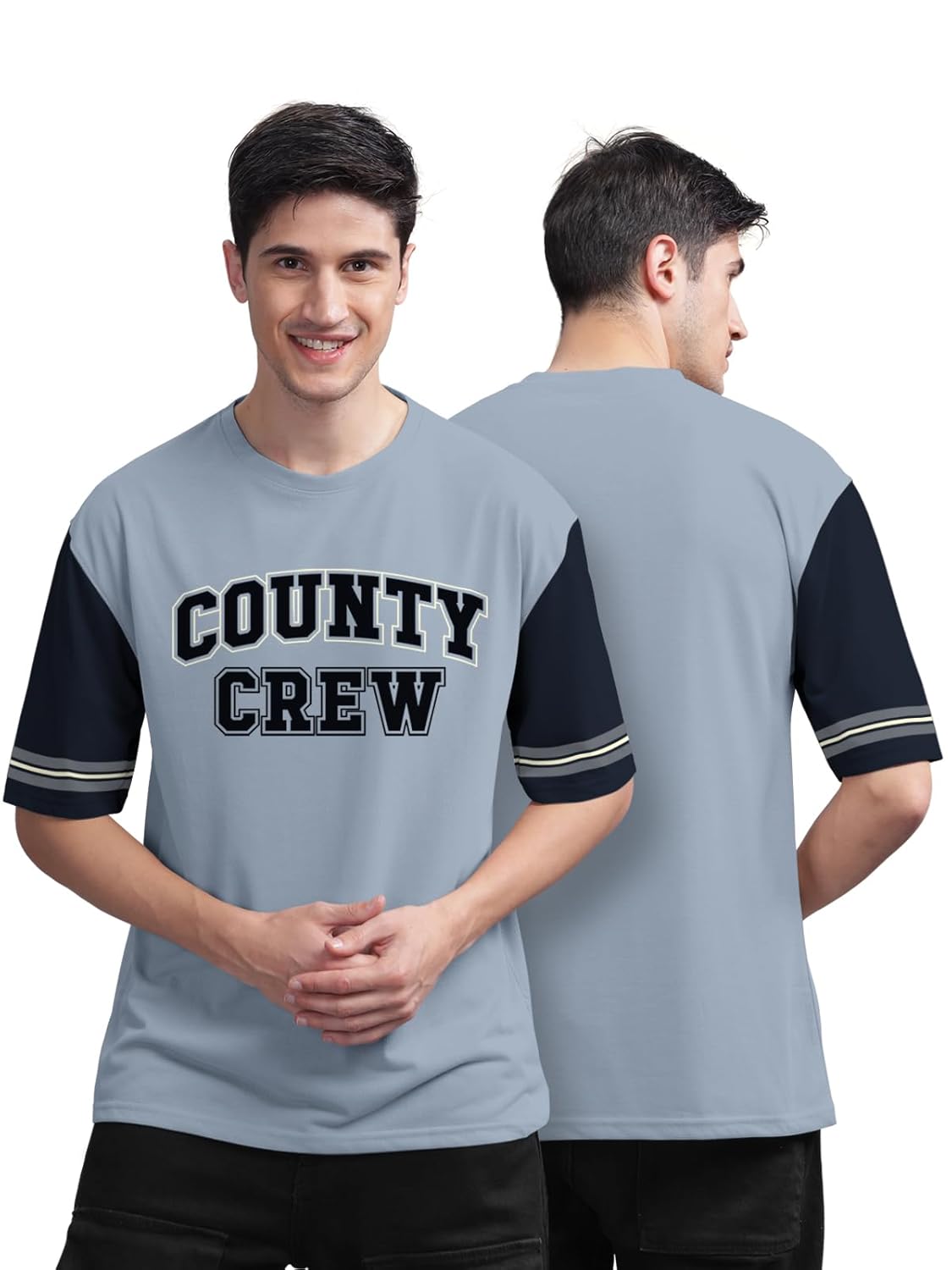 BULLMER Beige Front and Back Printed/Colourblock Baggy/Oversized Tshirt for Men - Image 4