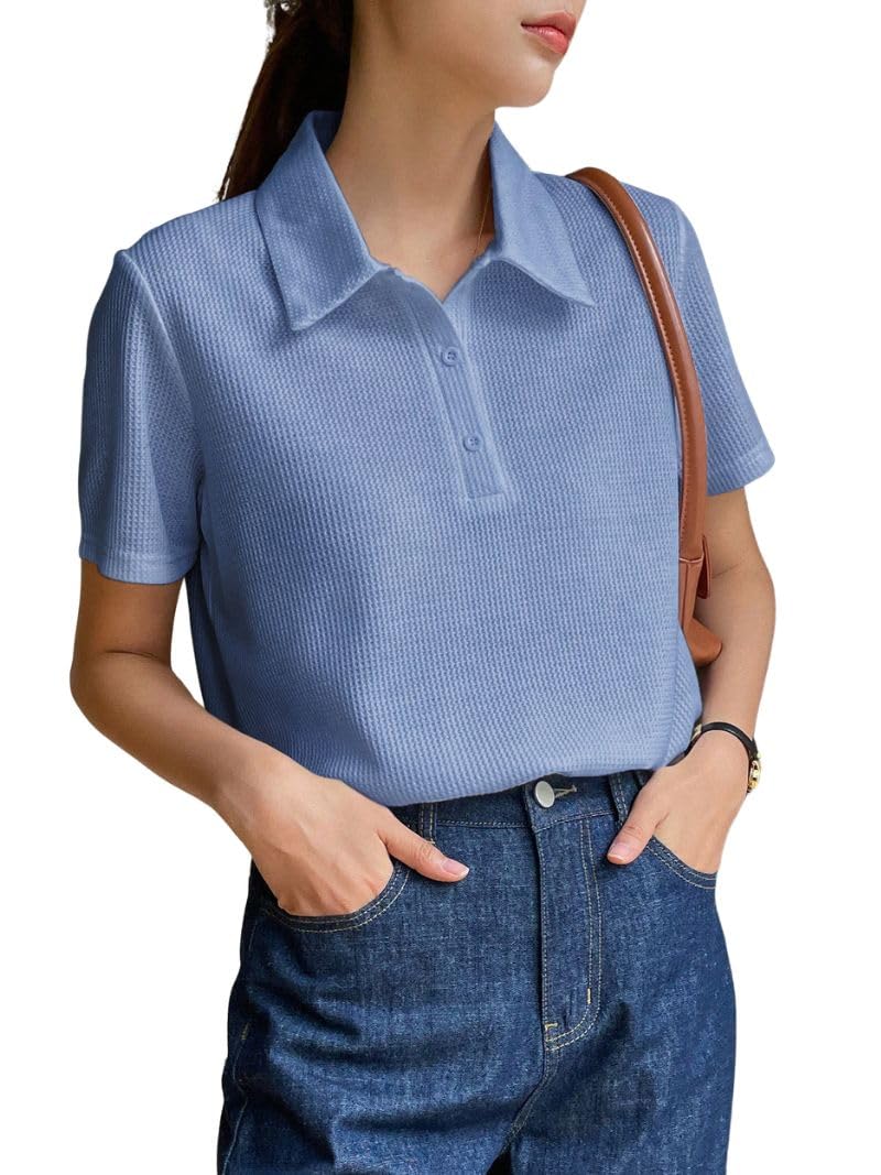 Leriya Fashion Women's Summer Polo T-Shirt – Lightweight Breathable Short Sleeve Collared T-Shirt, Casual Loose Fit Everyday Top for Women - Image 3