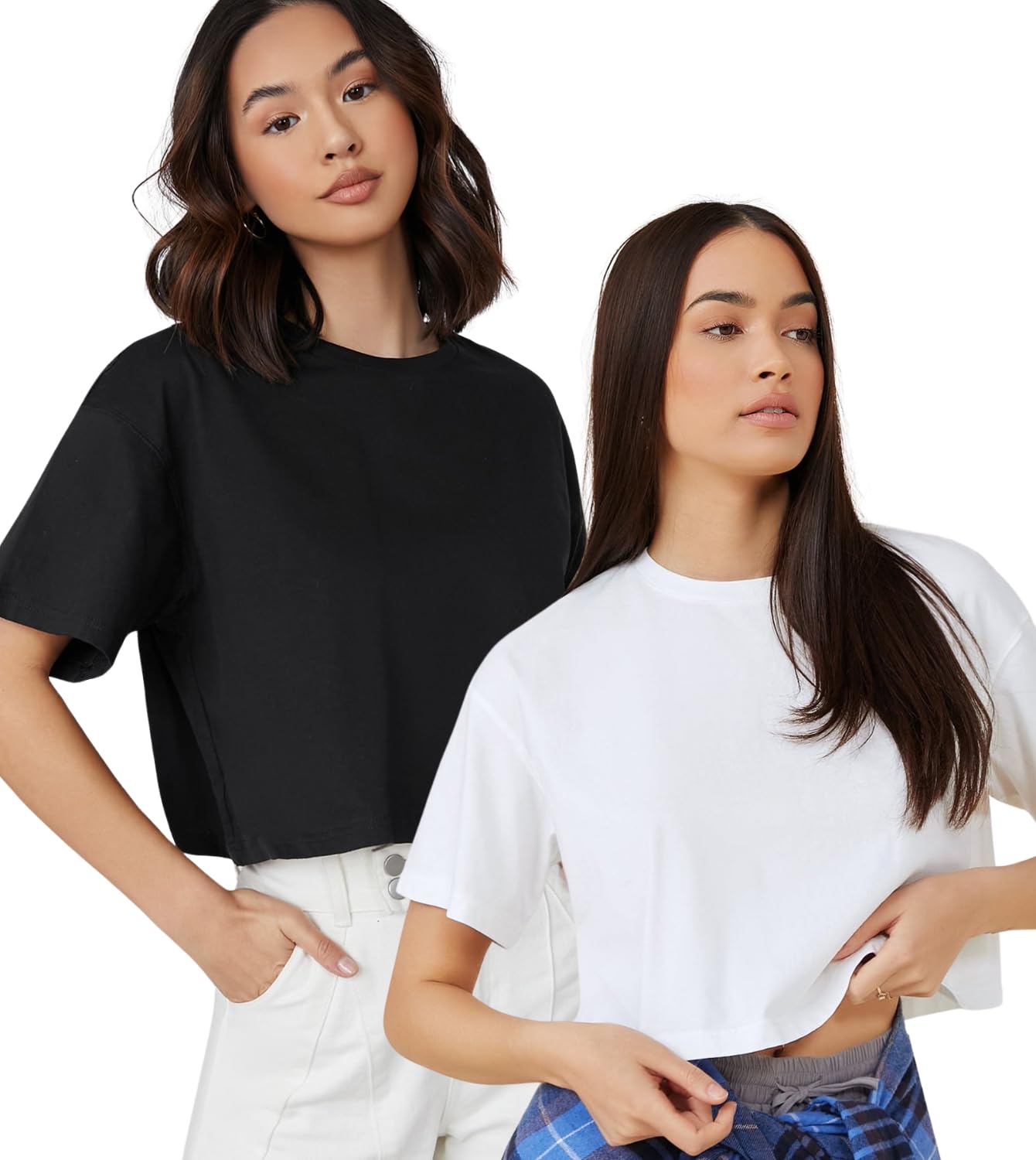 Aahwan Women's & Girl's 100% Cotton Black Solid Basic Oversized Fit Crop Top
