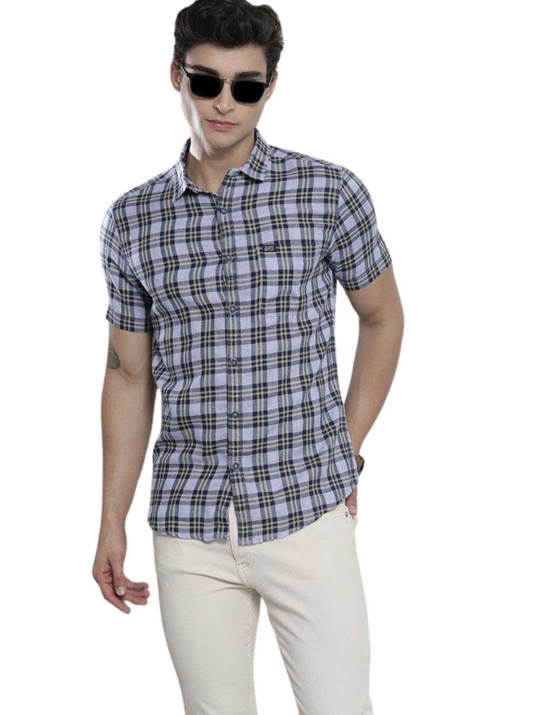 The Indian Garage Co Men Slim Fit Checkered Half Sleeves Spread Collar Casual Shirt - Image 3