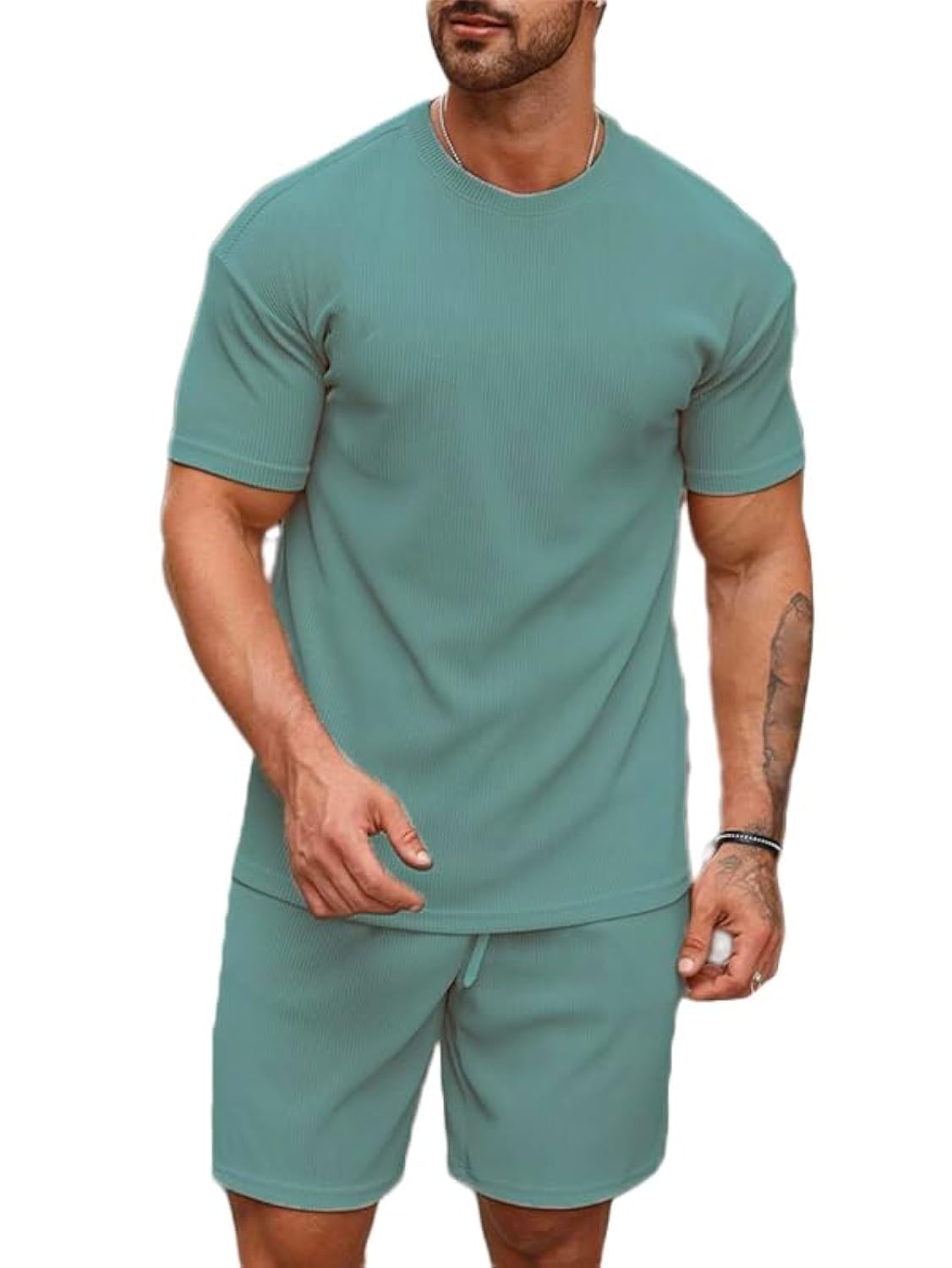 SMOWKLY Men's Premium Cotton Blend Pyjama Set | Stylish Round Neck T-Shirt and Shorts | Casual Night Suit Wear Set for Man | Summer Co-ords Set with Shorts | Comfortable Nightwear & Loungewear - Image 4
