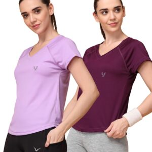 UZARUS Women's V-Neck Sports T-Shirt | Pack of 2 | Gym, Yoga & Activewear Top
