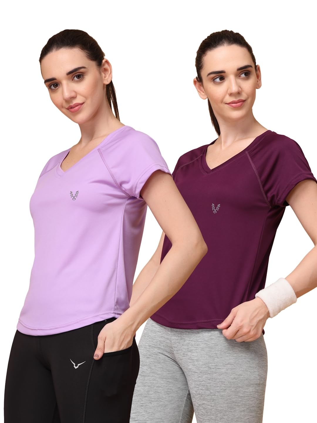 UZARUS Women's V-Neck Sports T-Shirt | Pack of 2 | Gym, Yoga & Activewear Top