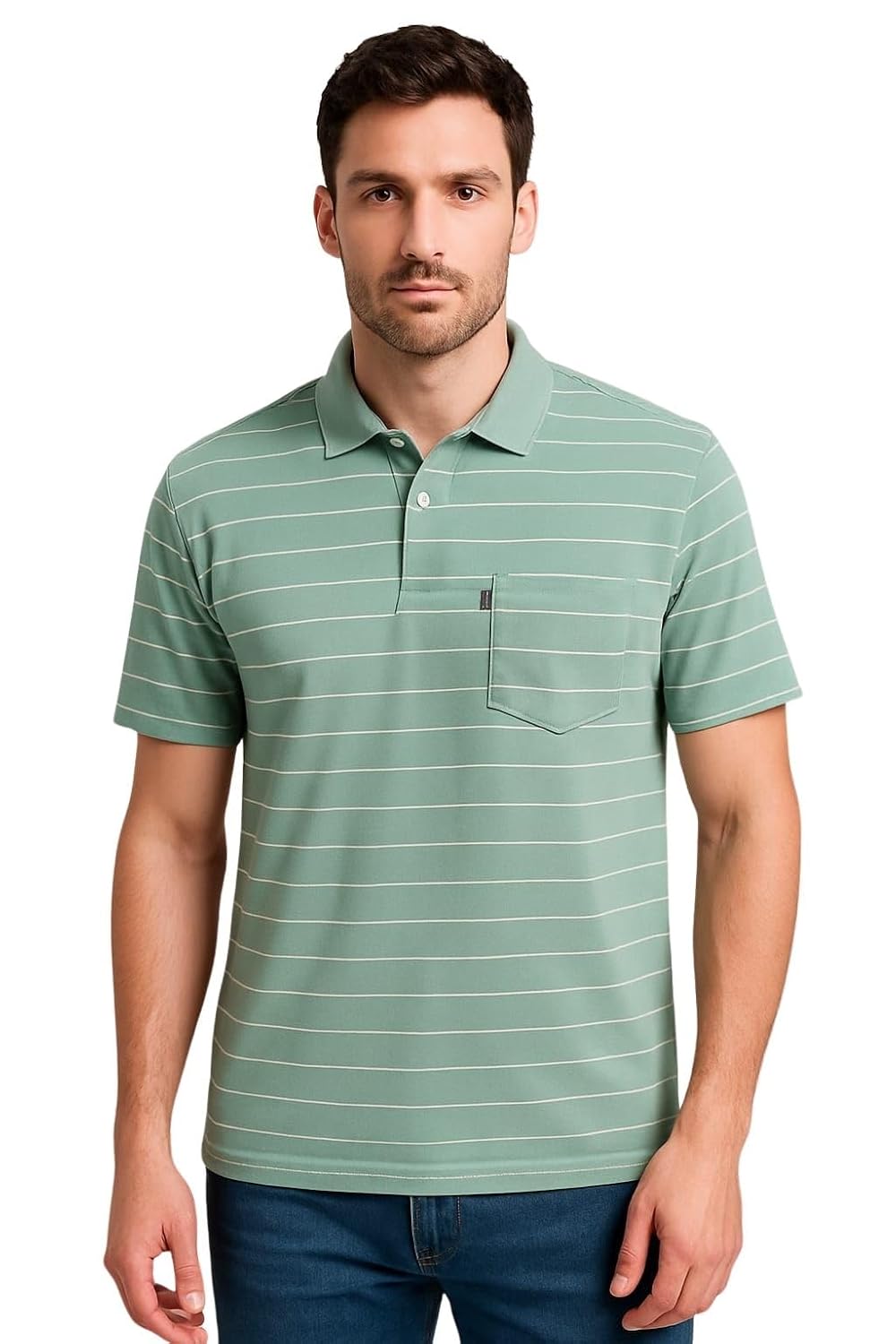 WILD ELEPHANT Men Striped Polo T-Shirt | Cotton Short Sleeve Polo Neck with Button | Chest Pocket Casual Wear - Image 11