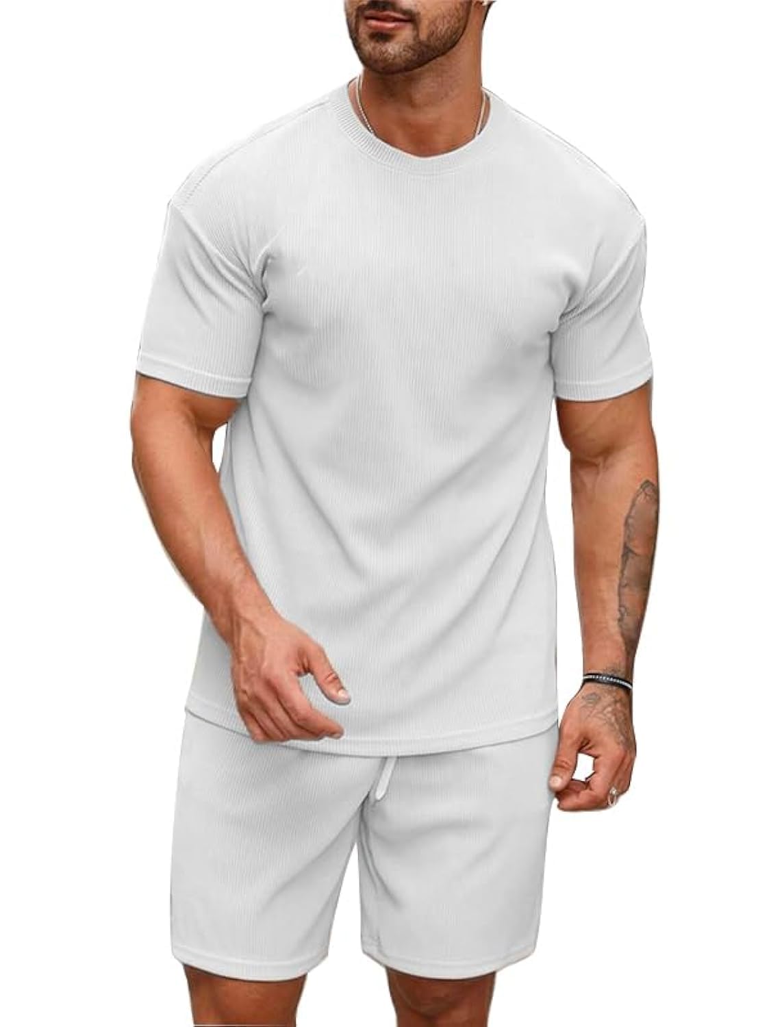 SMOWKLY Men's Premium Cotton Blend Pyjama Set | Stylish Round Neck T-Shirt and Shorts | Casual Night Suit Wear Set for Man | Summer Co-ords Set with Shorts | Comfortable Nightwear & Loungewear - Image 2