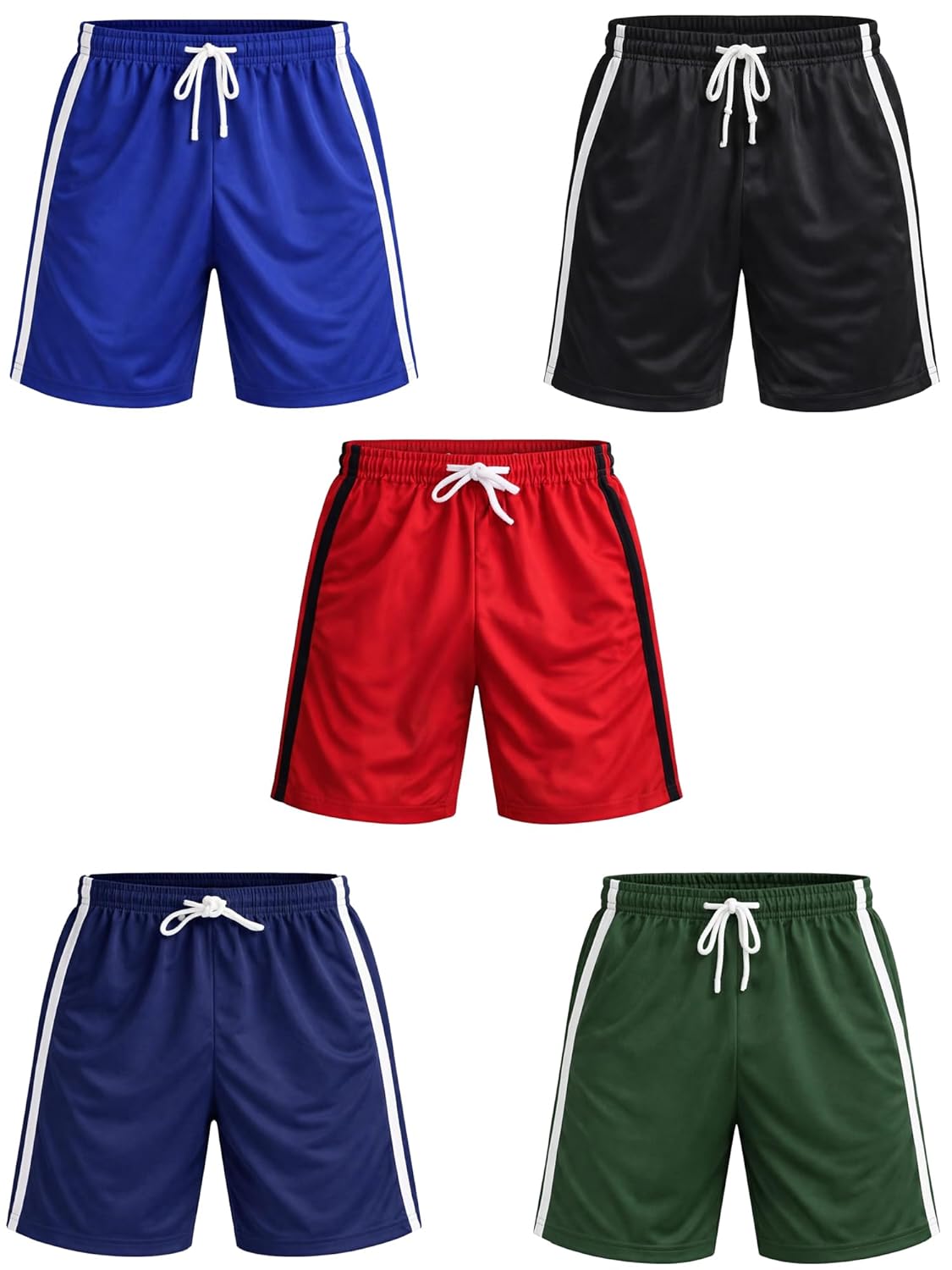 CUTE RASCALS Boys Sports Shorts with Side Stripe Combo Pack of 5 | Lightweight Quick Dry Athletic Shorts for Kids | Elastic Waist Drawstring Gym Running Shorts for Boys (1–14 Years)