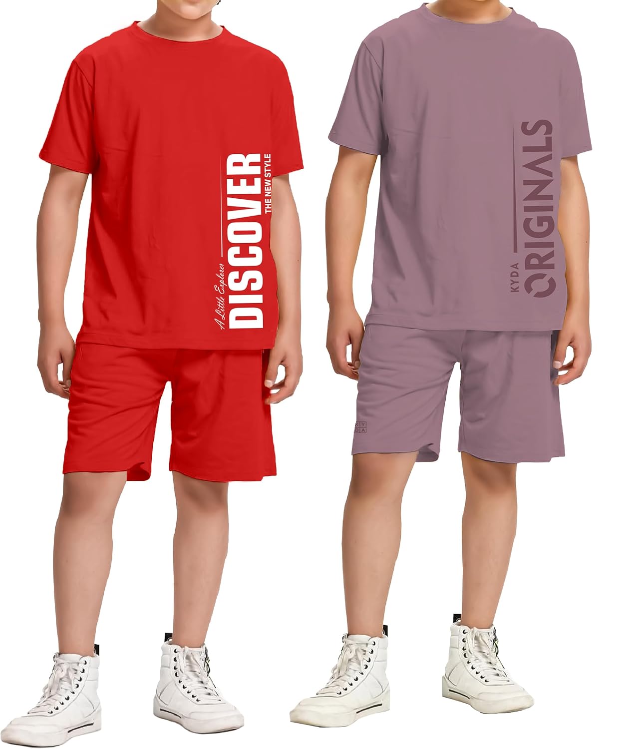 KYDA KIDS® Boy's 100% Pure Cotton Premium Printed Relaxed Fit Tshirt and Shorts Set | Drop Shoulder Tshirt (Pack of 2) - Image 2